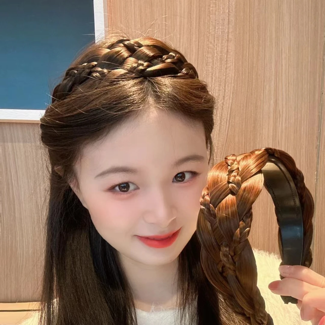 宽边七股辫子假发发箍女气质头箍压发卡遮白发头饰