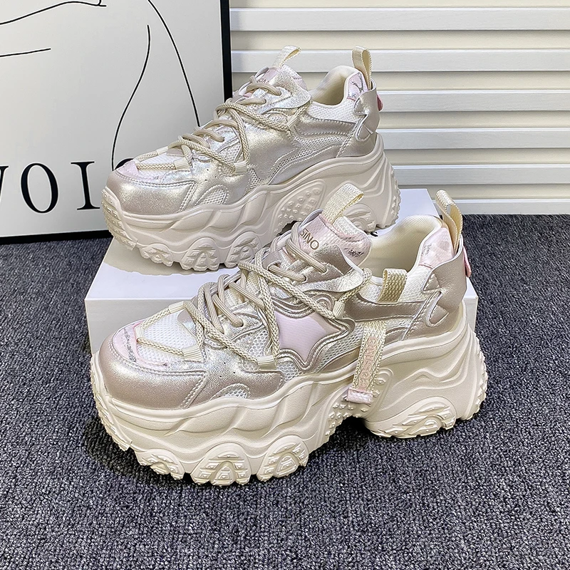 8cm厚底老爹鞋女2024夏季新款百搭透气网鞋内增高女鞋时尚运动鞋