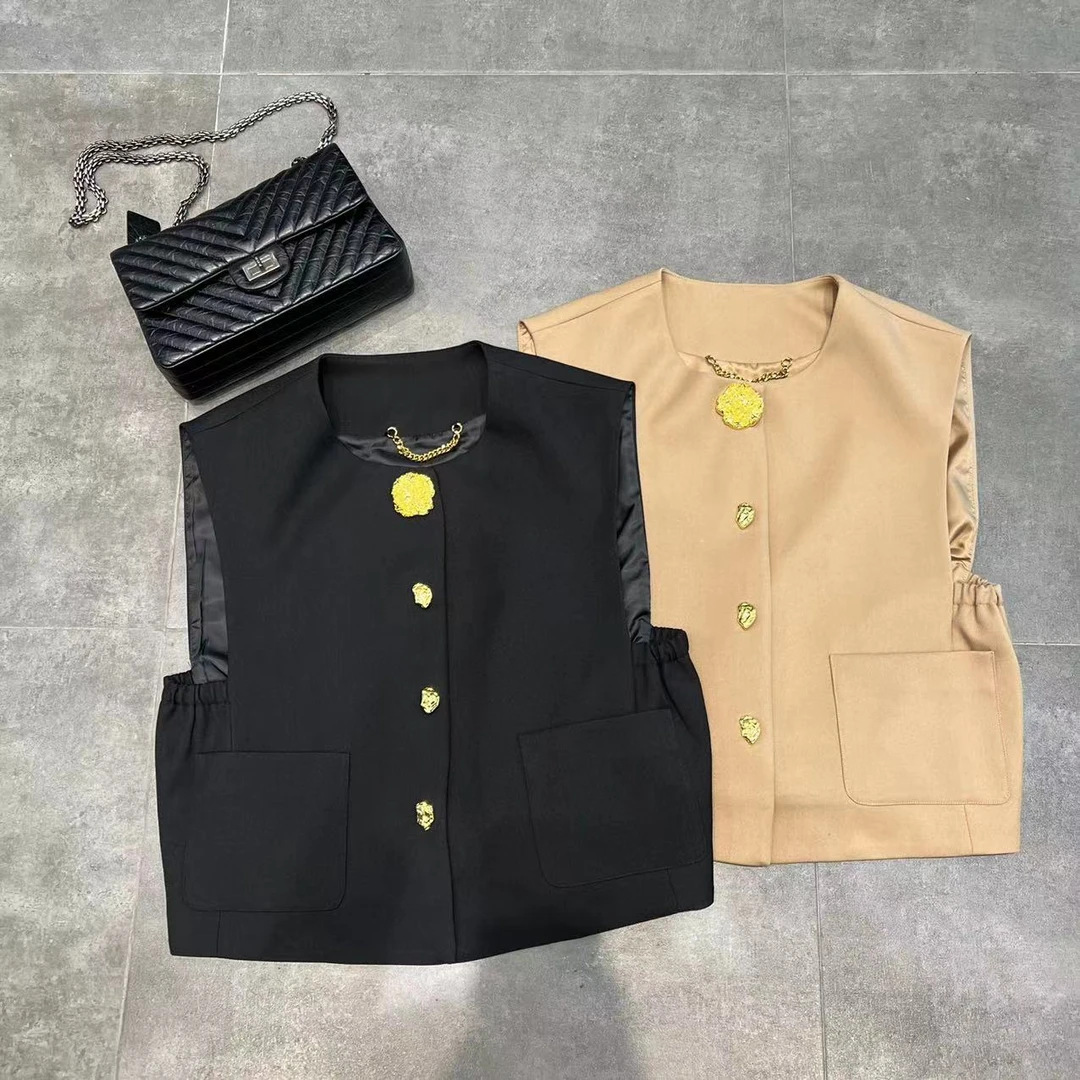 DM•STUDIO/复古重工轻奢定制纽扣小香马甲(0268)
