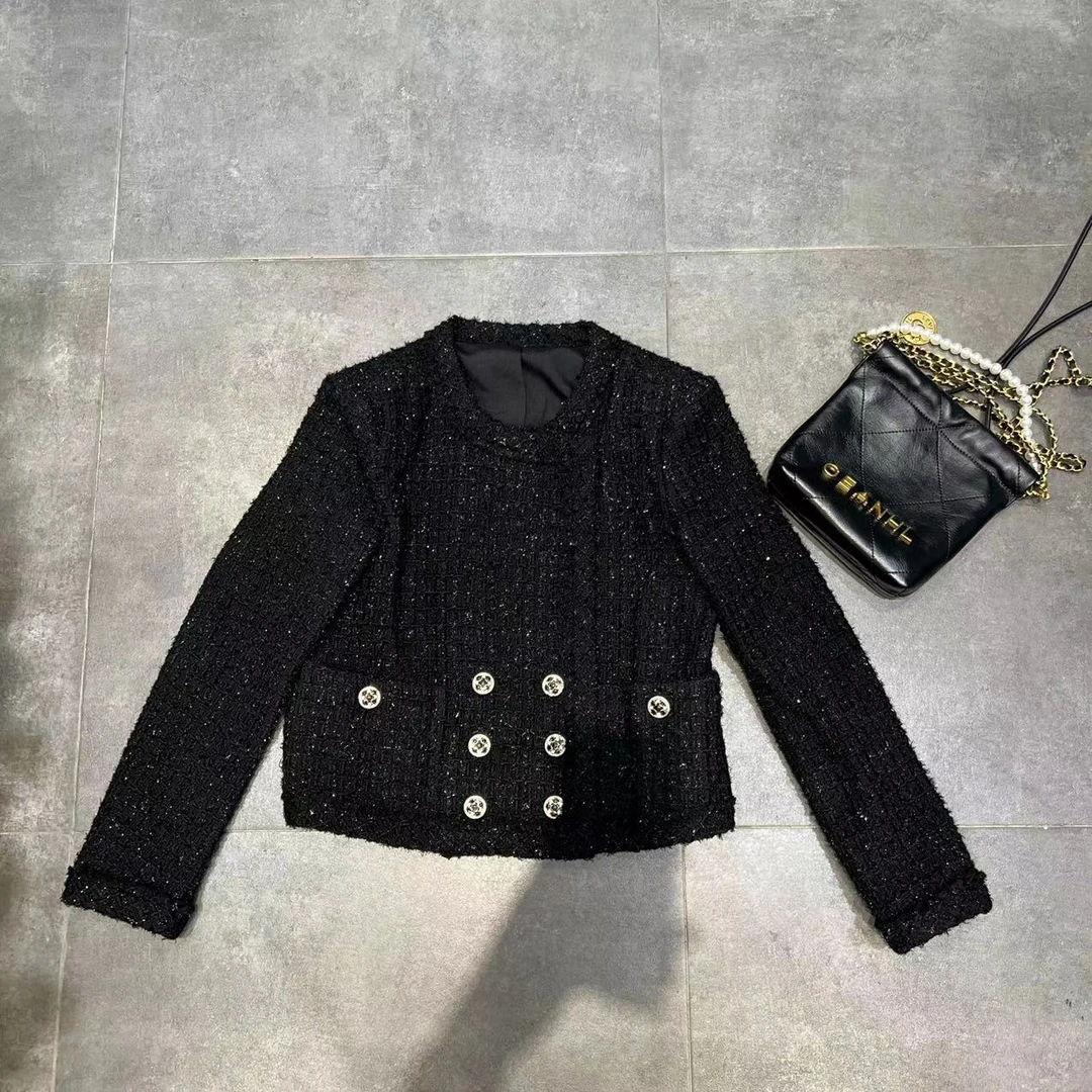 DM•STUDIO/法式轻奢双排扣黑色小香外套（23168）