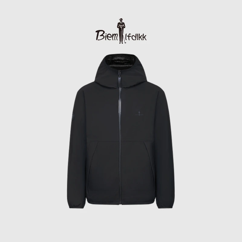 【90白鹅绒】比音勒芬冬季新款男士防风保暖高领连帽羽绒服