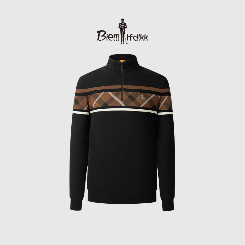 【不易变形】比音勒芬秋冬高级感男休闲毛衣复古撞色立领羊毛衫