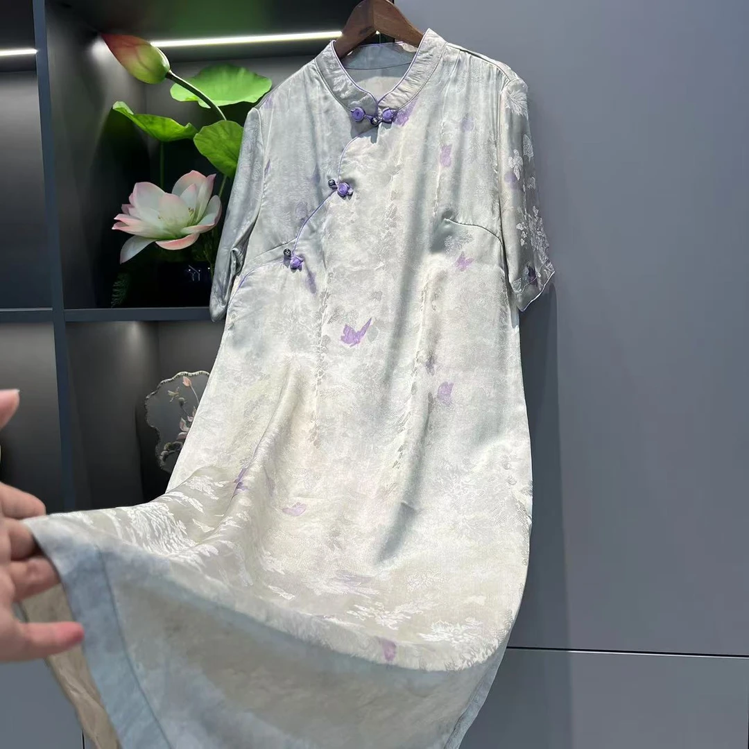 【紫蝶轻裳】中式连衣裙春夏连衣裙9839