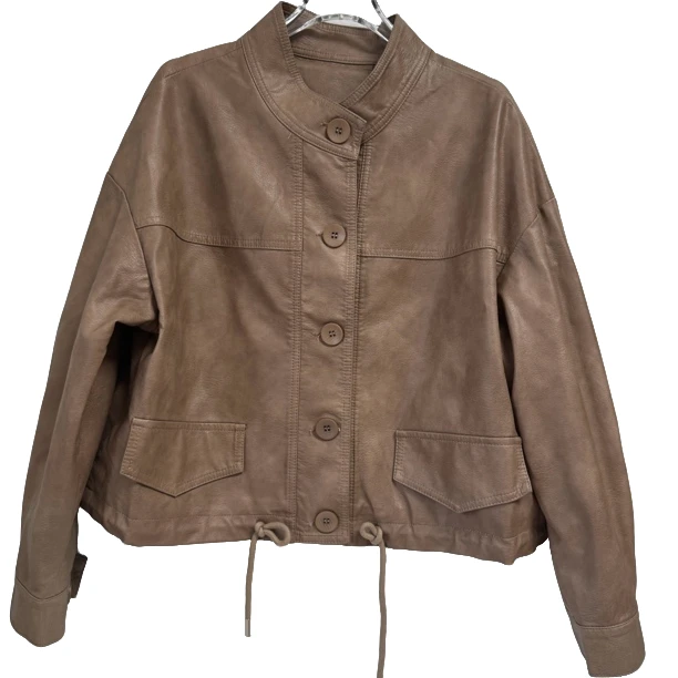 2024皮衣外套新款大版型宽松显瘦舒适秋装慵懒风气质皮夹克外套