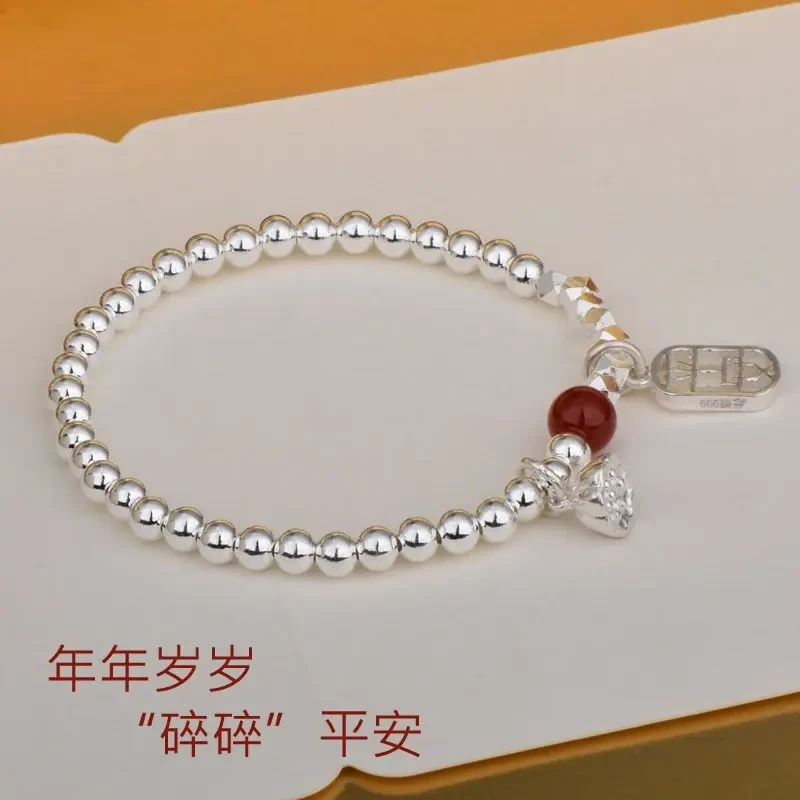 老凤凰纯银手链 中国白银两世欢纯银女夏999银设计莲蓬手串双世