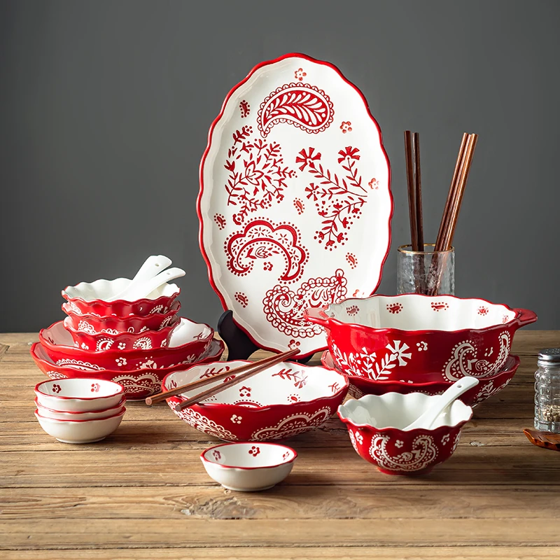 月影花系列花边5英寸米饭碗4个装高温釉下彩陶瓷