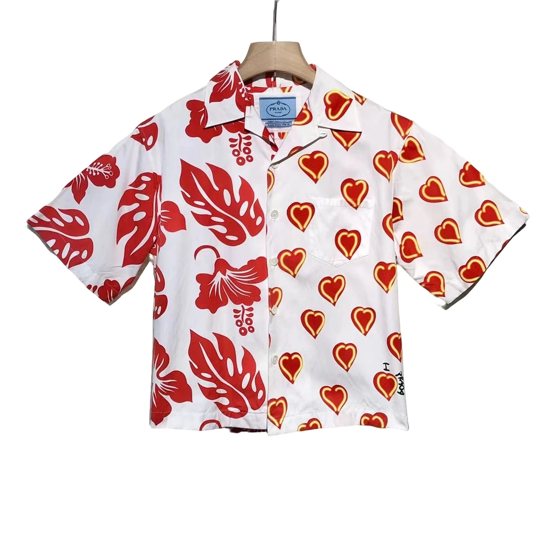 95新 Prada/普拉达  时尚 爱心拼接 衬衫短袖/36码/XG-Y12310