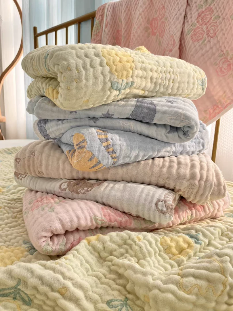 新生儿浴巾竹棉果冻毯空调毯六层纱布推车儿童被多功能超柔吸水