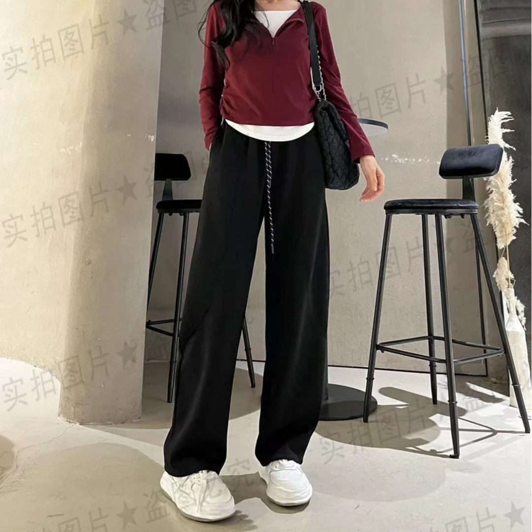 992抽绳弯刀运动裤休闲裤女春秋新款高腰垂感宽松显瘦阔腿裤