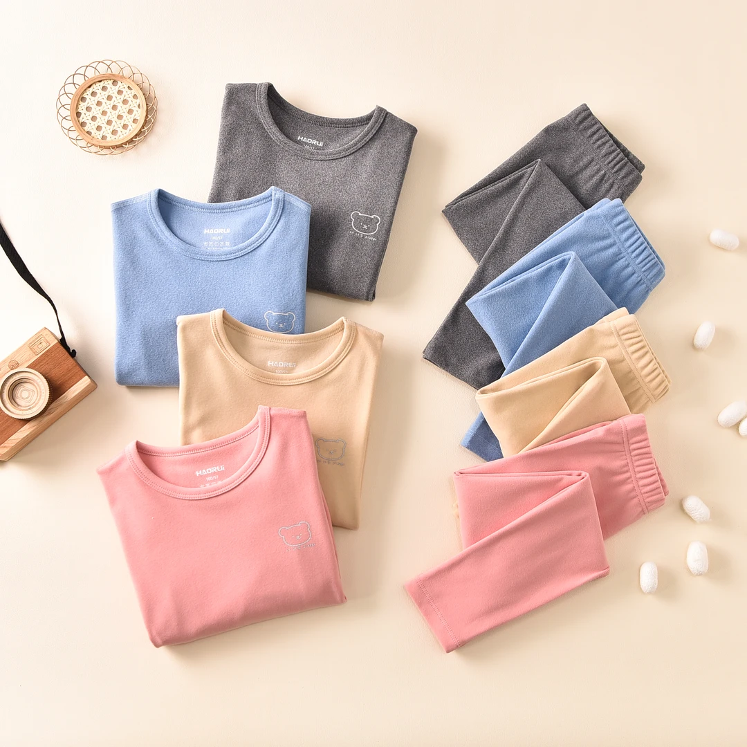 2023新款男童女童家居服打底衫磨毛长袖秋冬圆领儿童保暖内衣套装