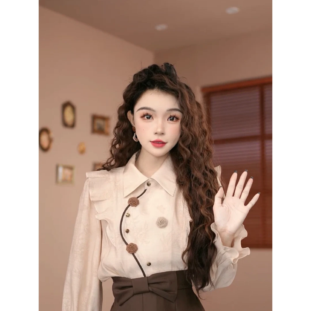 岑岑【半糖少冰】  港味复古显瘦气质设计感上衣28284