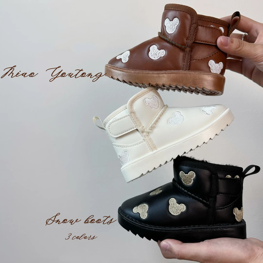 冬季新款儿童加绒雪地靴防水男女童防滑软底棉靴男童防水保暖鞋
