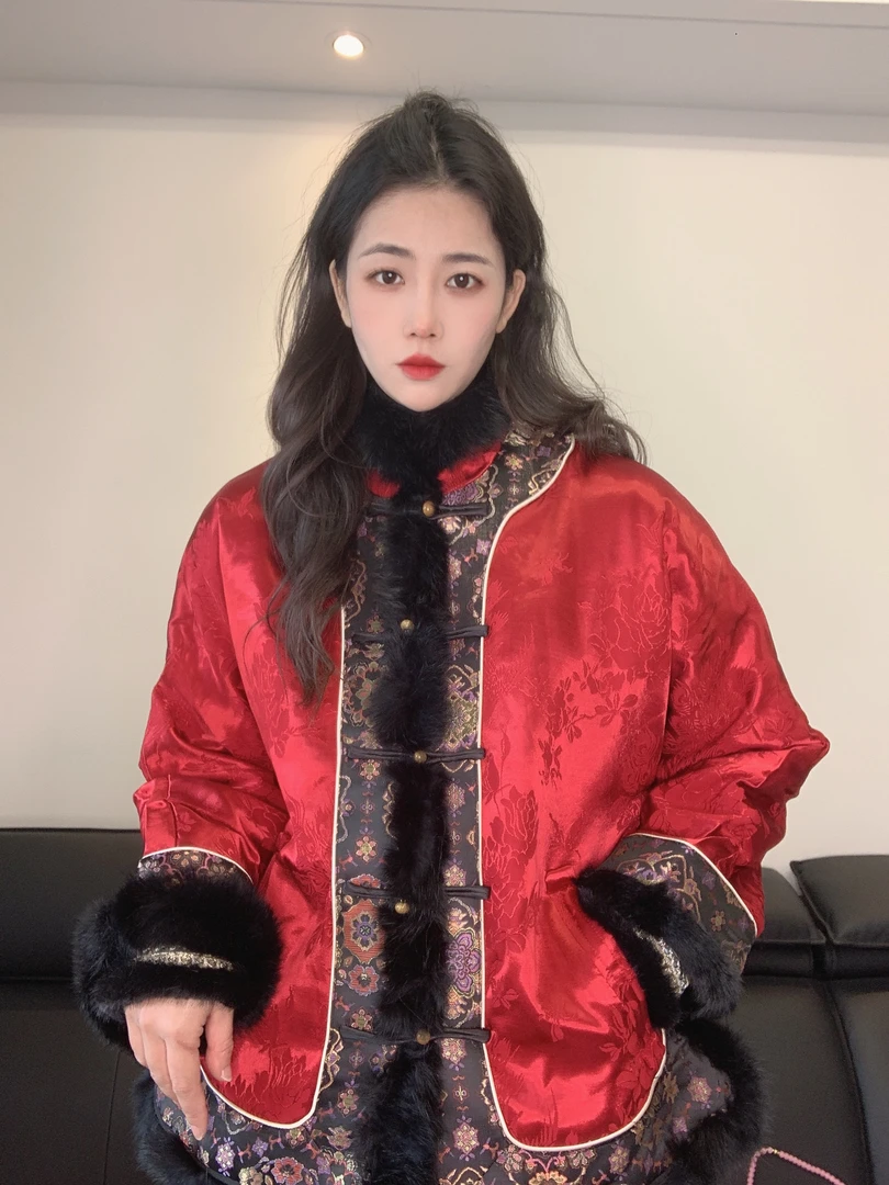 九月  钮祜禄   新款新中式冬款加棉兔毛长袖国风外套