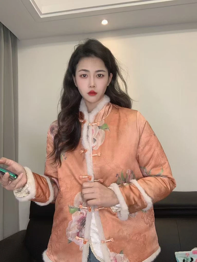 九月  两色海棠外套   新款冬款新中式国风长袖外套夹棉外套女