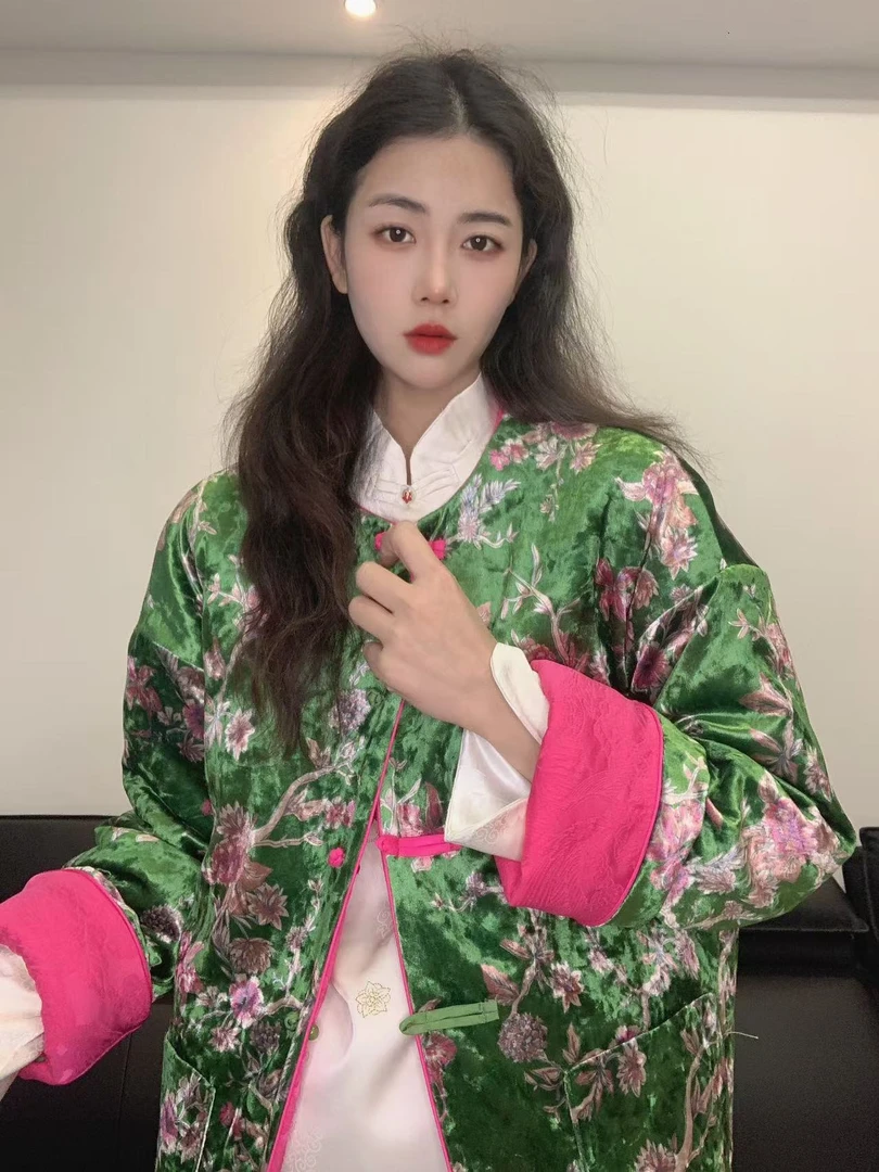 九月  大花袄  新款新中式国风长袖喜庆外套中国风加厚外套女