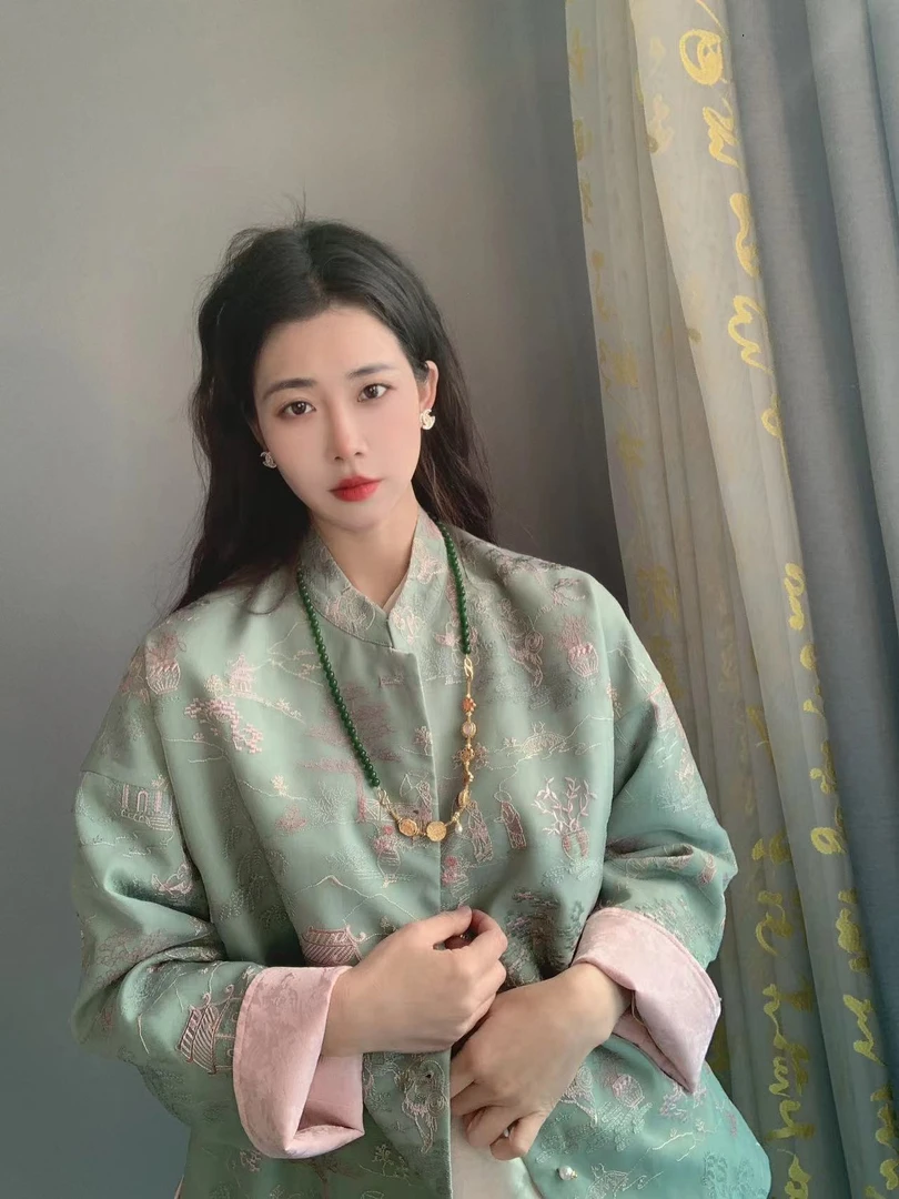 九月亭台楼阁外套新款重工满绣提花双面中式国风网红显瘦外套对襟