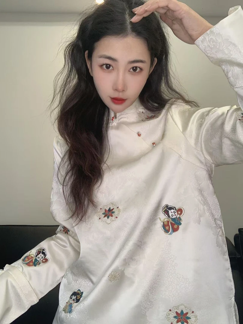 九月  婀娜多姿   新款提花修身显瘦上衣立领复古衬衣