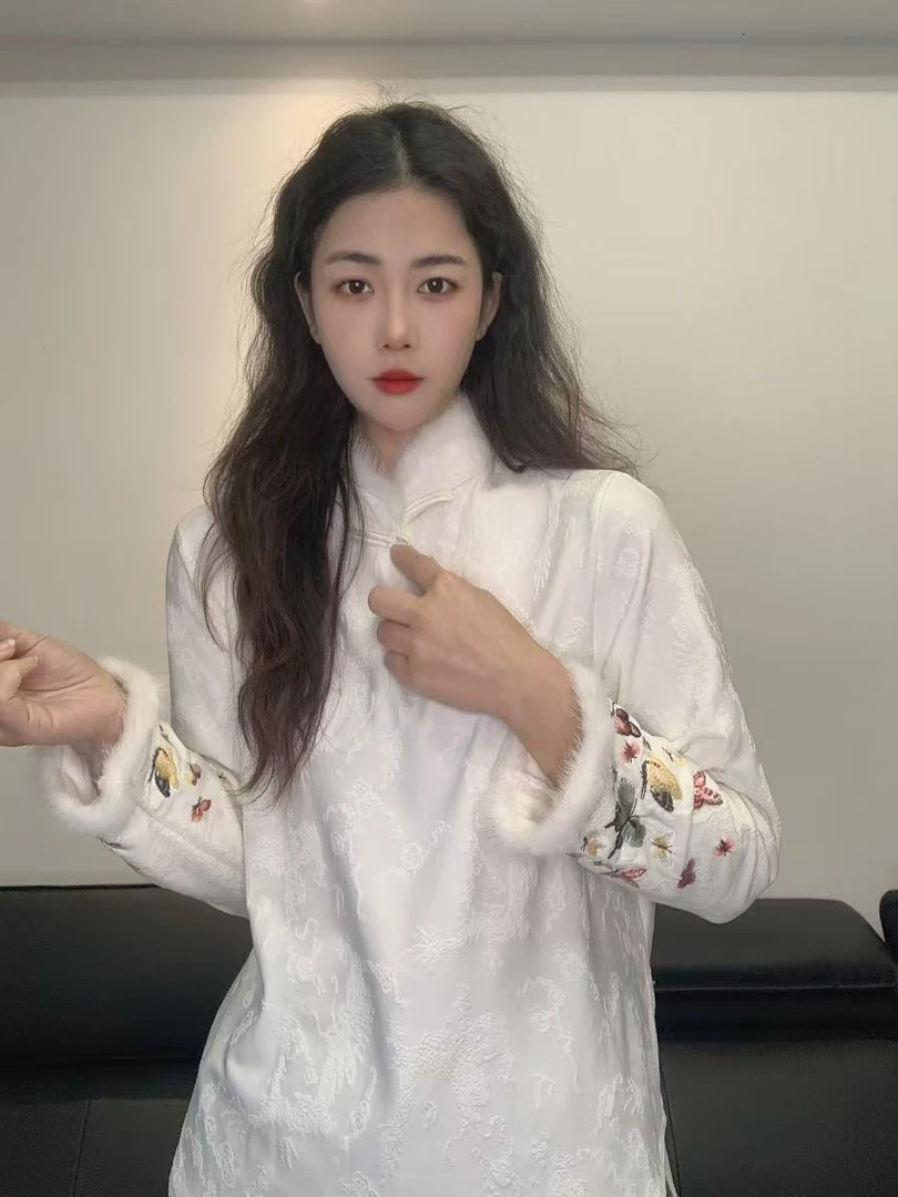 九月  仙醉月   新款新中式水貂毛金扣打底国风气质打底衫