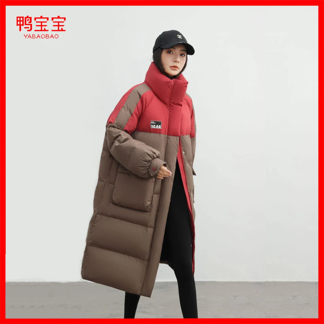 鸭宝宝新款百搭长款撞色羽绒服YA3018Y952H3