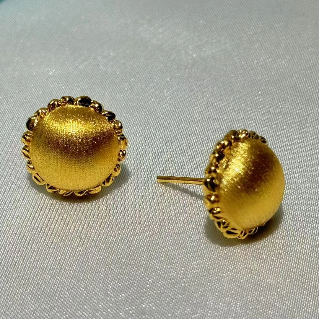 黄金足金999磨砂鸽子蛋圆珠5D耳钉耳环