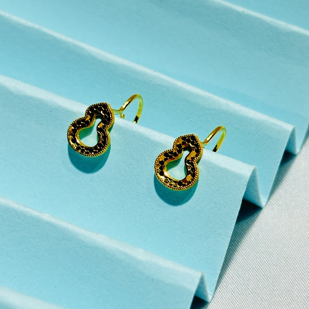 黄金足金999碎碎冰葫芦耳钉耳环