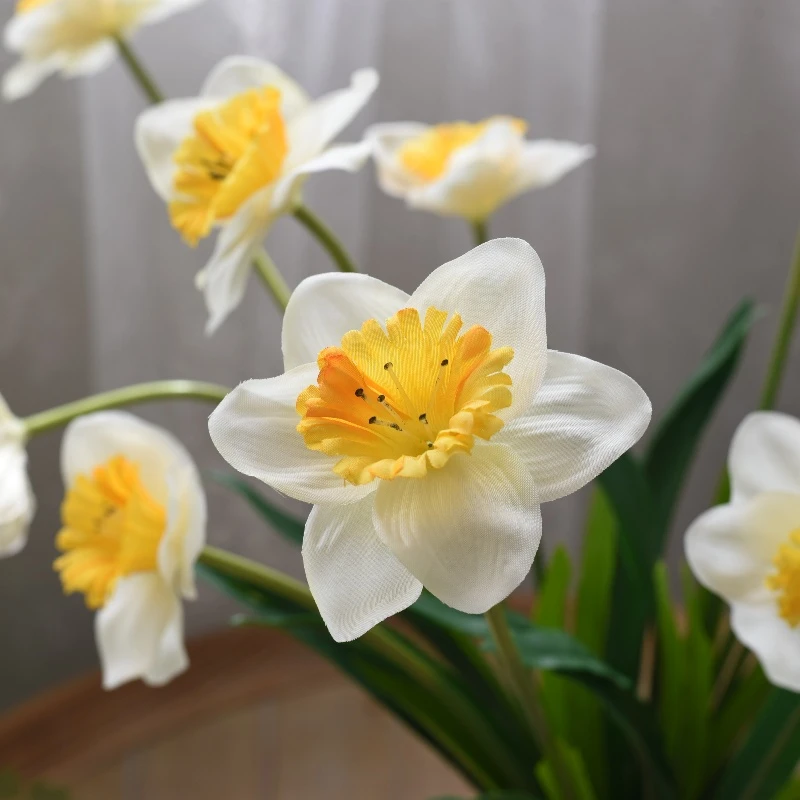 洋水仙仿真花鸡蛋花黄色假花永生花桌面摆件塑料花家居装饰道具