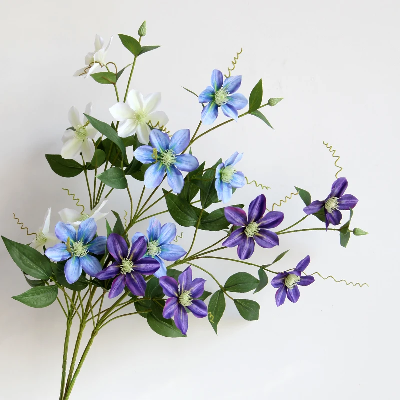 仿真5头铁线莲 花艺设计自然风桌花陈列diy材料拍照道具婚庆路引