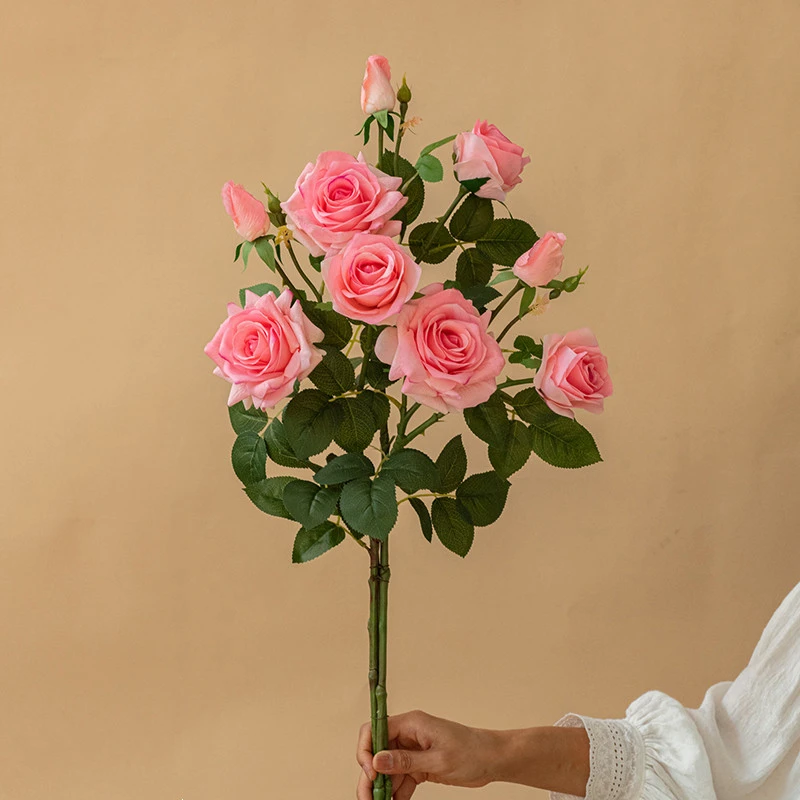 高档轻奢手感保湿玫瑰花仿真花假花摆设湿感装饰假花客厅绢布花束