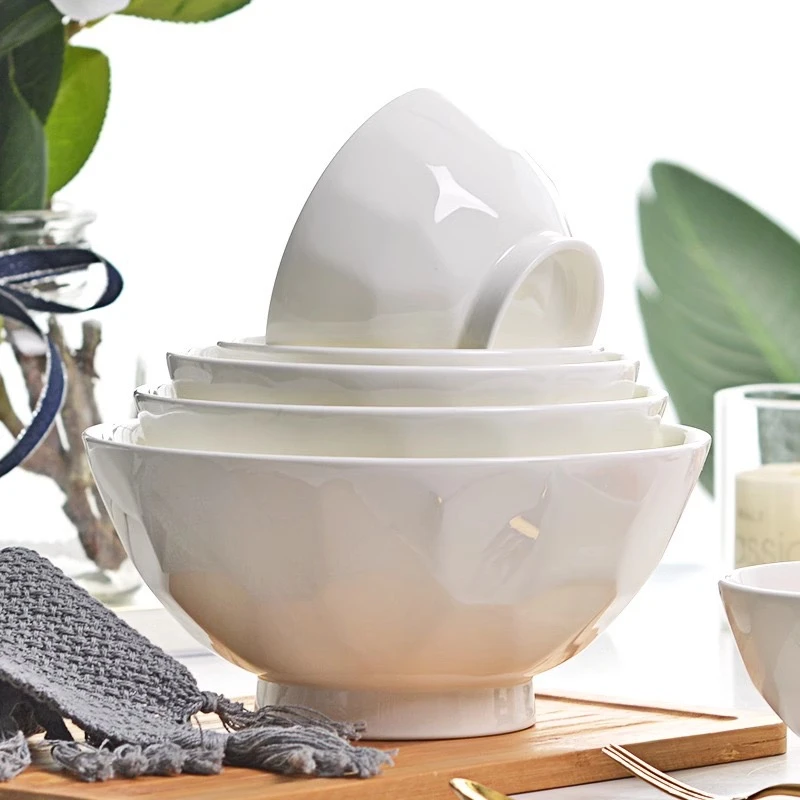 骨质瓷家用米饭碗汤面碗钻石立体浮雕纯白高骨瓷