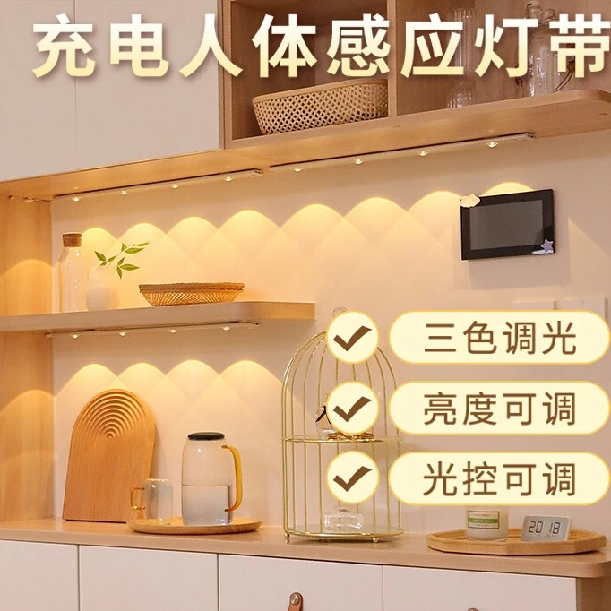 智能人体感应灯无线充电酒柜玄关鞋柜波纹氛围灯led自动感应灯带