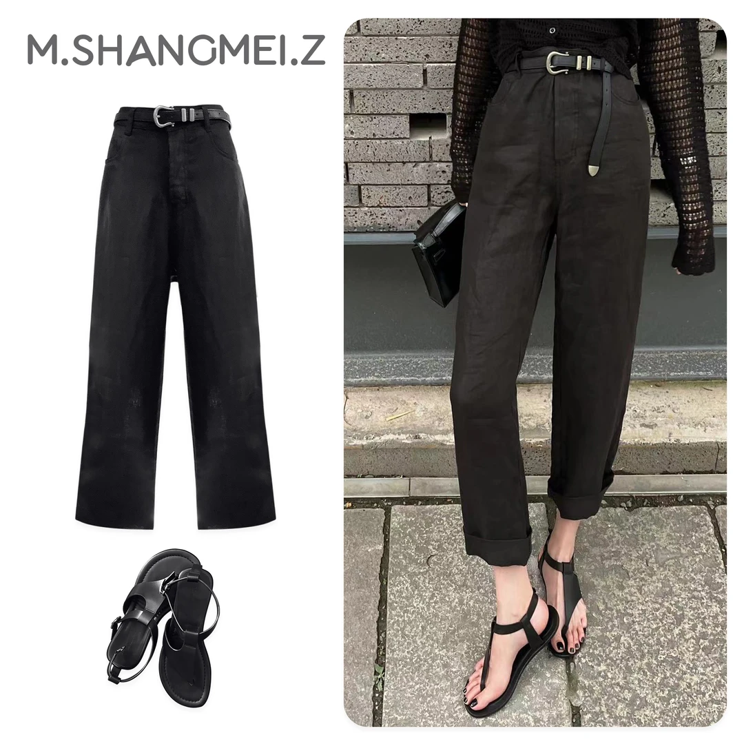 M.SHANGMEI.Z/沐熙美大哥修身夏季街头显瘦直筒苎麻休闲裤x0501