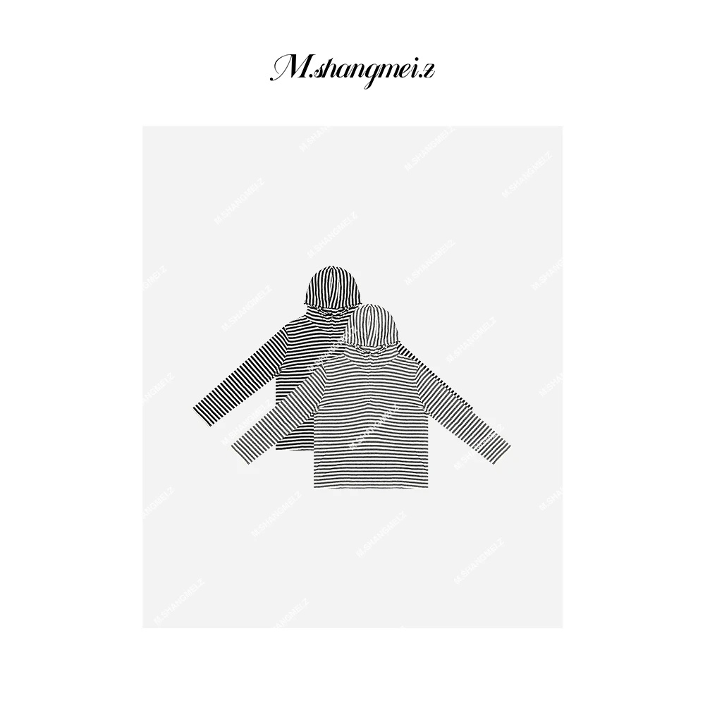 M.SHANGMEI.Z/沐熙美大哥时尚百搭连帽黑白条纹上衣X090924