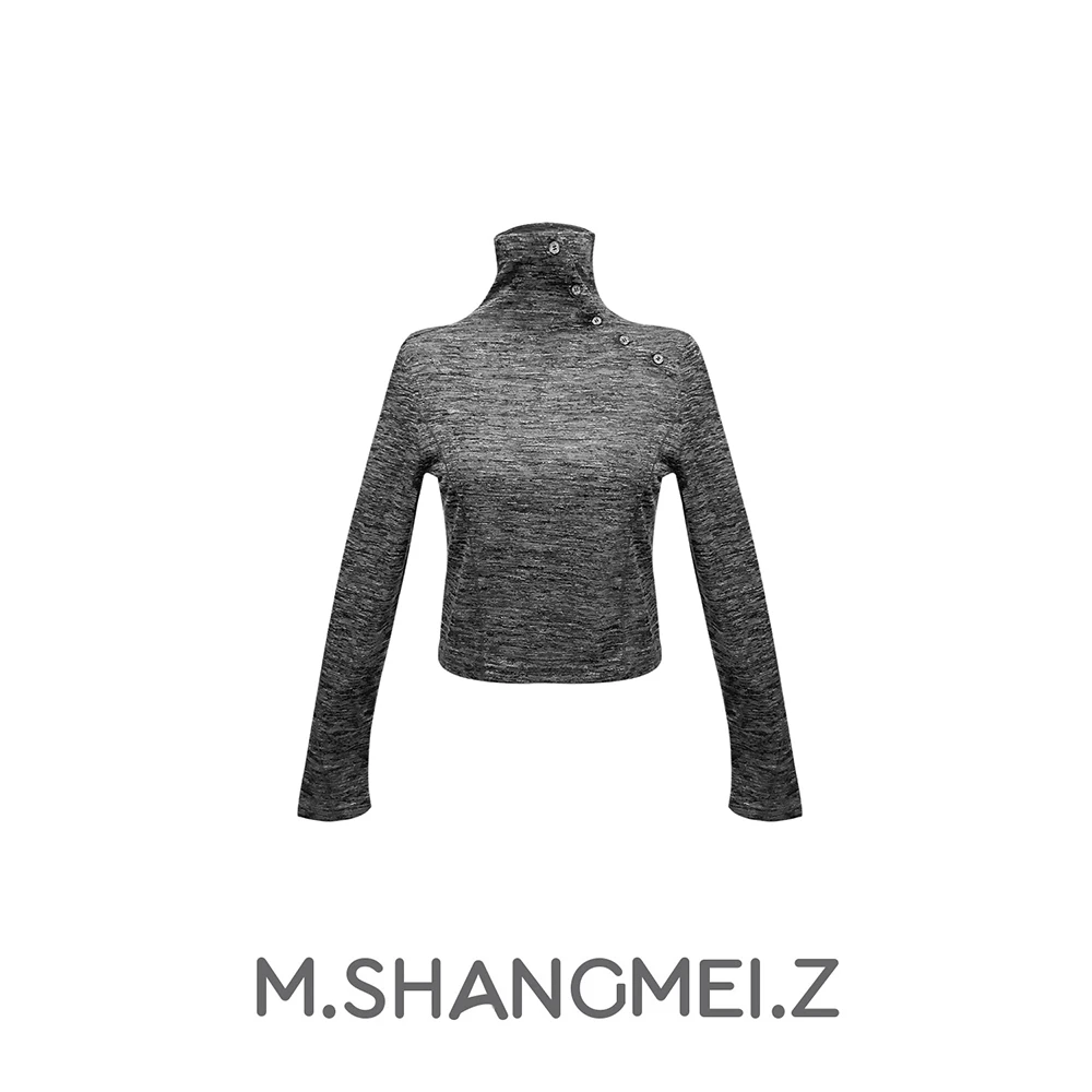 M.SHANGMEI.Z/沐熙美大哥推荐{显瘦搭配}时尚拼接纽扣打底衫x0809