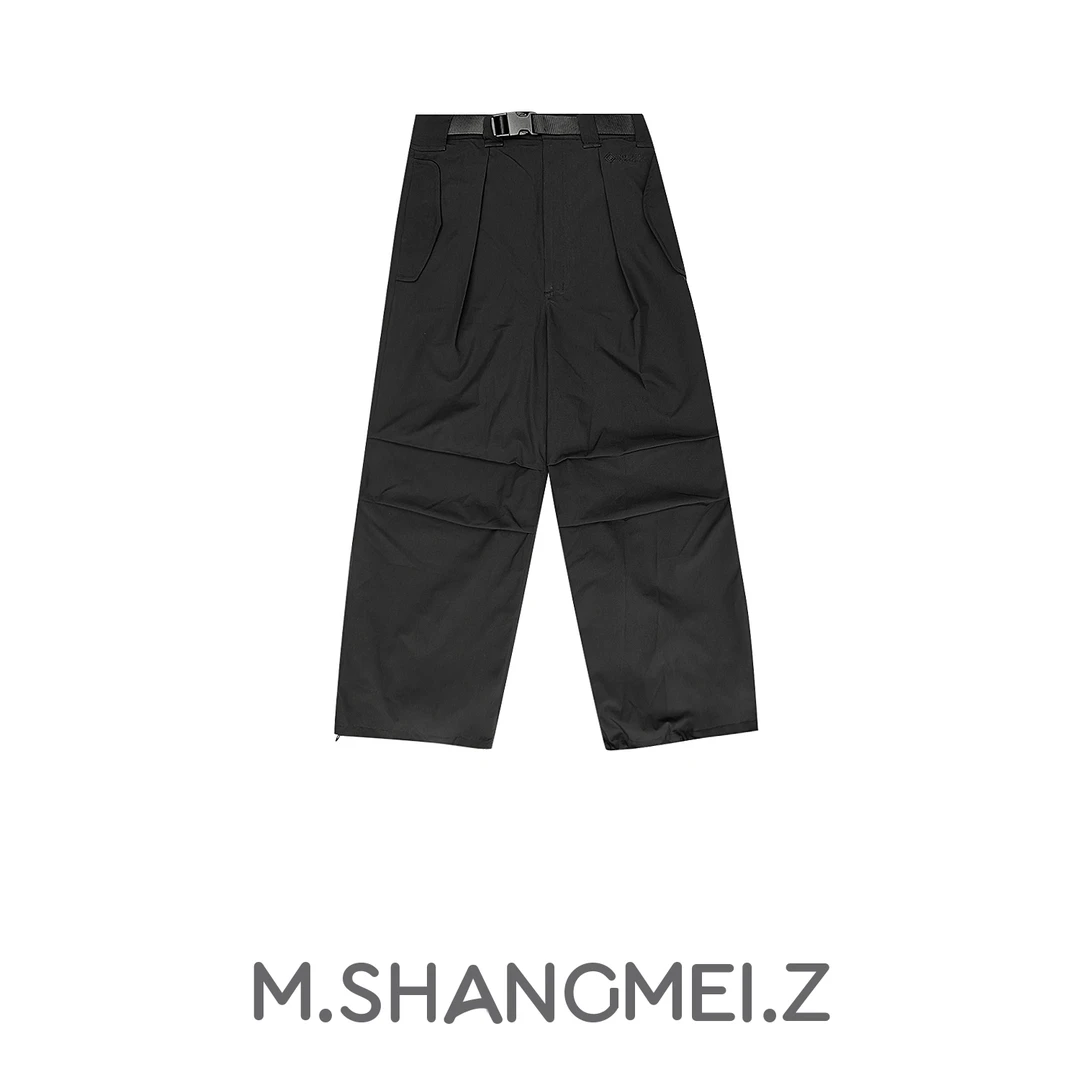 M.SHANGMEI.Z/沐熙【黑骑士】美大哥高腰直筒宽松黑色休闲裤x010036