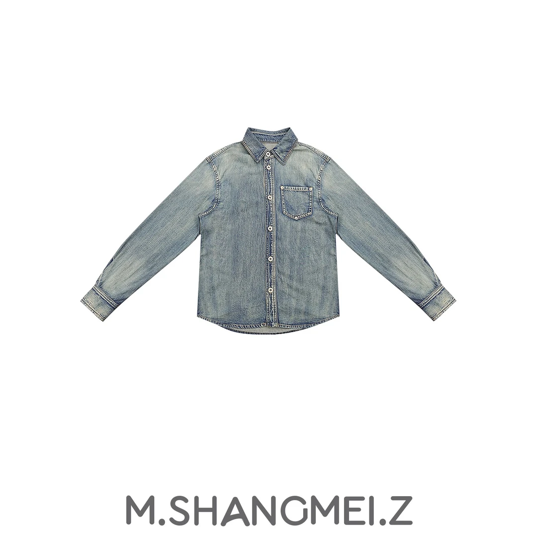 M.SHANGMEI.Z/沐熙美大哥推荐水洗复古休闲渐变蓝色衬衫x010079