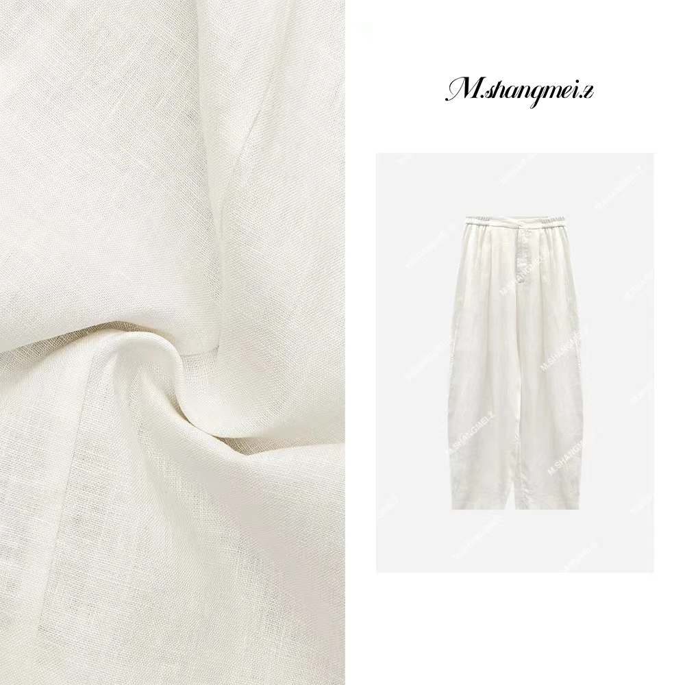 M.SHANGMEI.Z/沐熙【亚麻香蕉】美大哥薄款显瘦时尚感亚麻裤x050445