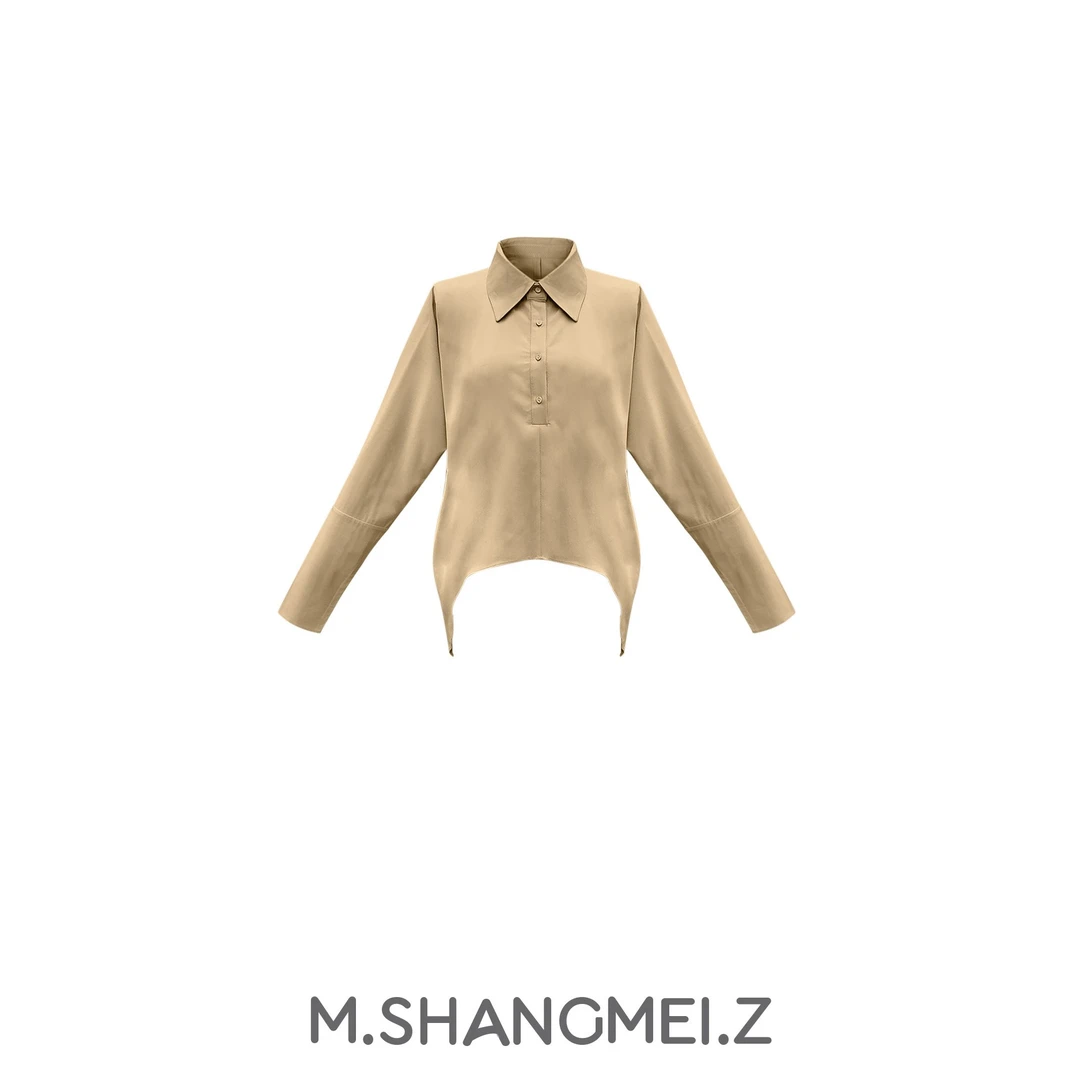 M.SHANGMEI.Z/沐熙美大哥推荐小众简约设计感高弹丝杏色衬衫x0970
