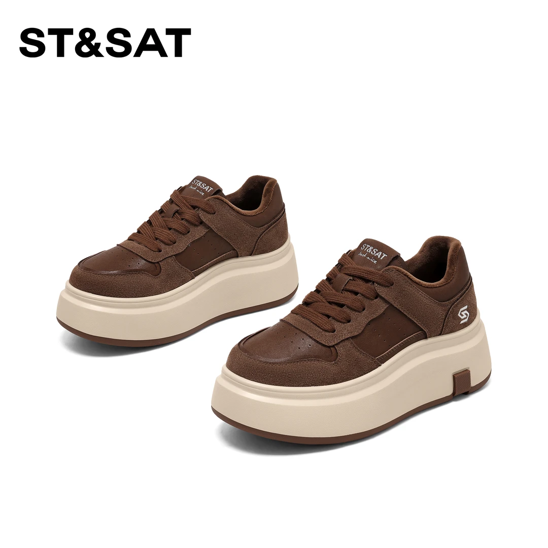 St&Sat/星期六时尚休闲鞋女2024新款潮流复古厚底百搭圆头休闲鞋