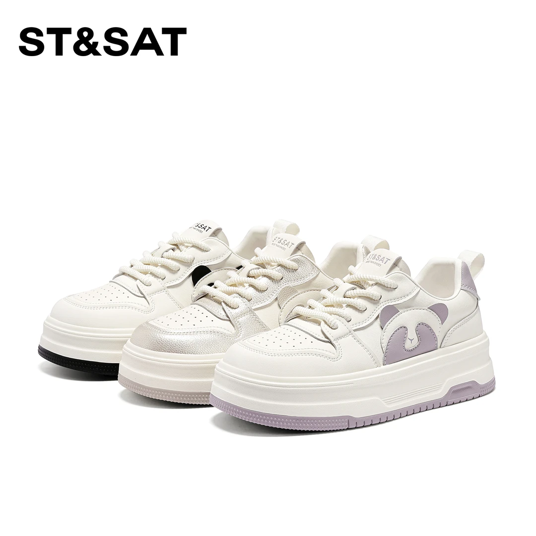 St&Sat/星期六可爱风休闲鞋女2024年秋季新款厚底增高熊熊板鞋子