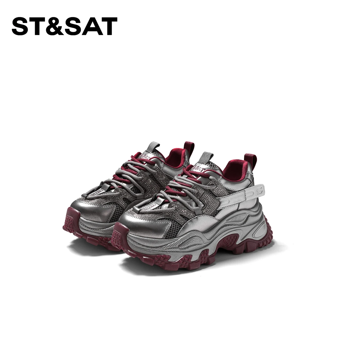 St&Sat/星期六厚底系带百搭镶钻潮流老爹鞋女2024新款时尚运动鞋