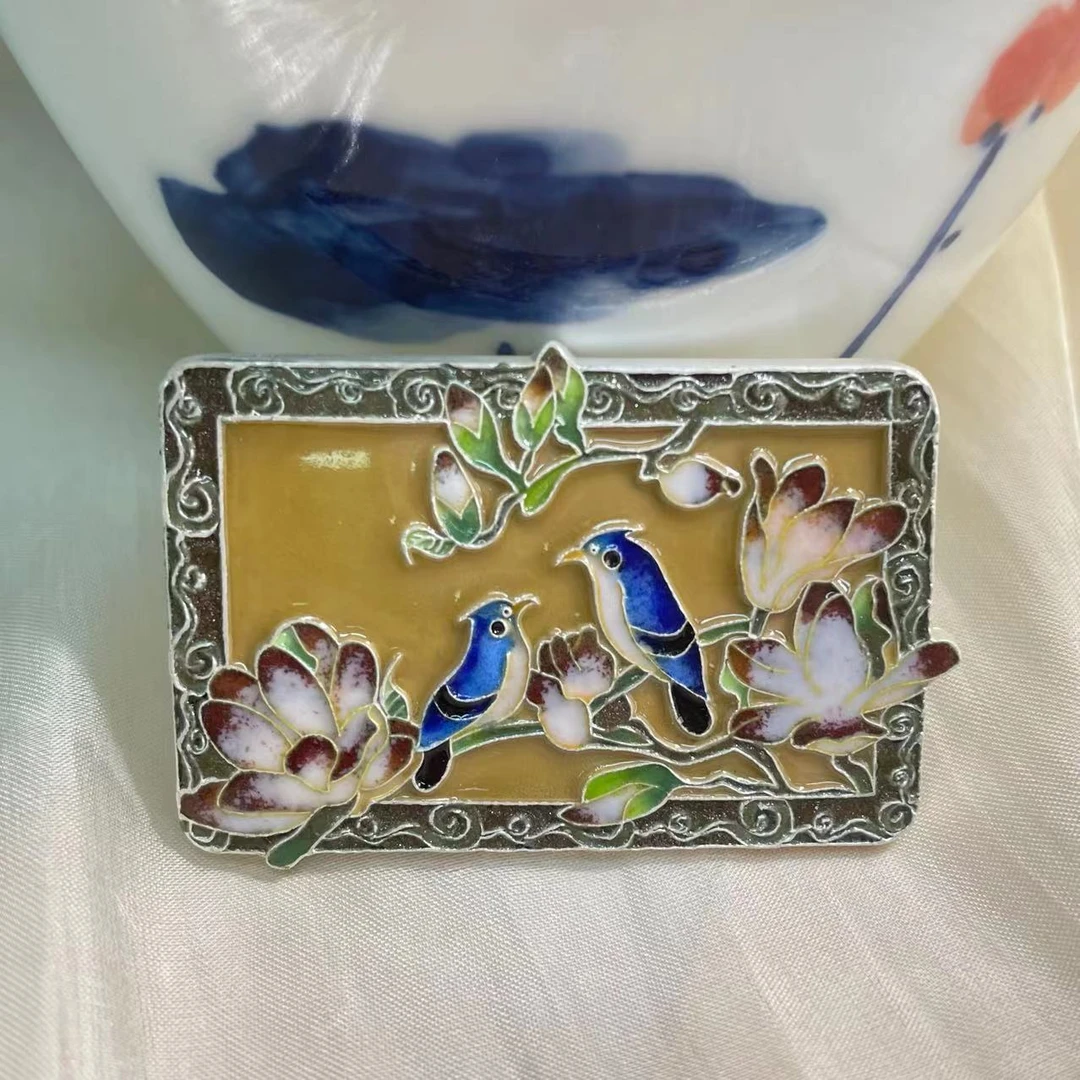 足银珐琅银制品 纯银999古风花鸟腰带扣手工国风民族风国潮精美