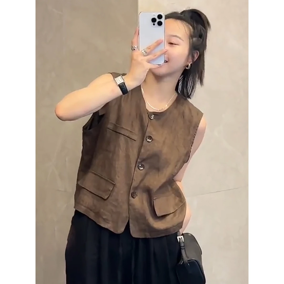 欧货时尚西装马甲女春夏季新款宽松无袖上衣时尚洋气背心外套薄款