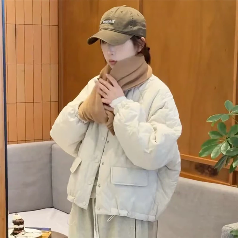 韩版菱形格夹棉外套短款棉衣女秋冬新款时尚简约百搭轻薄小棉袄潮