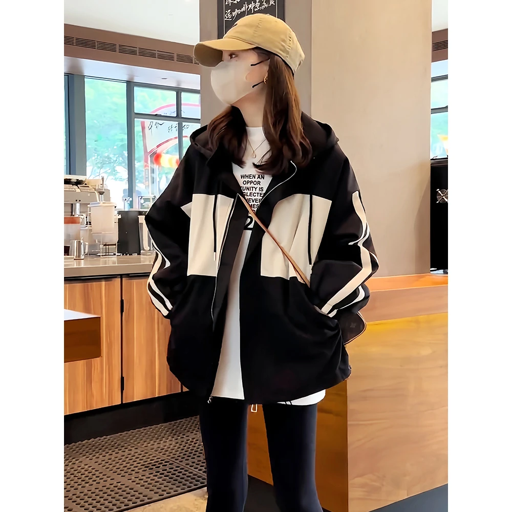 欧货连帽冲锋衣外套女运动休闲春秋新款小个子风衣夹克棒球服上衣