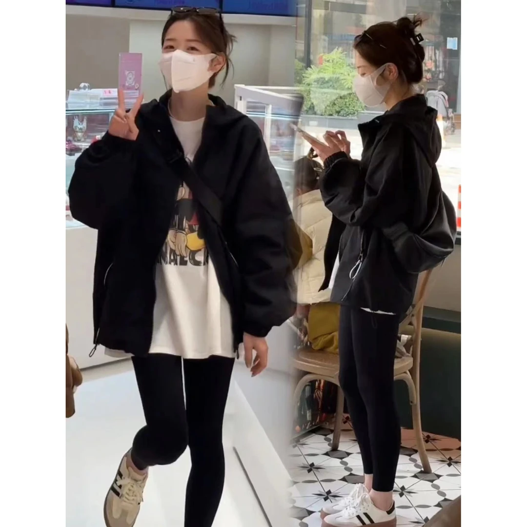 韩版休闲宽松连帽冲锋衣外套女春秋新款高级感显瘦夹克显瘦上衣