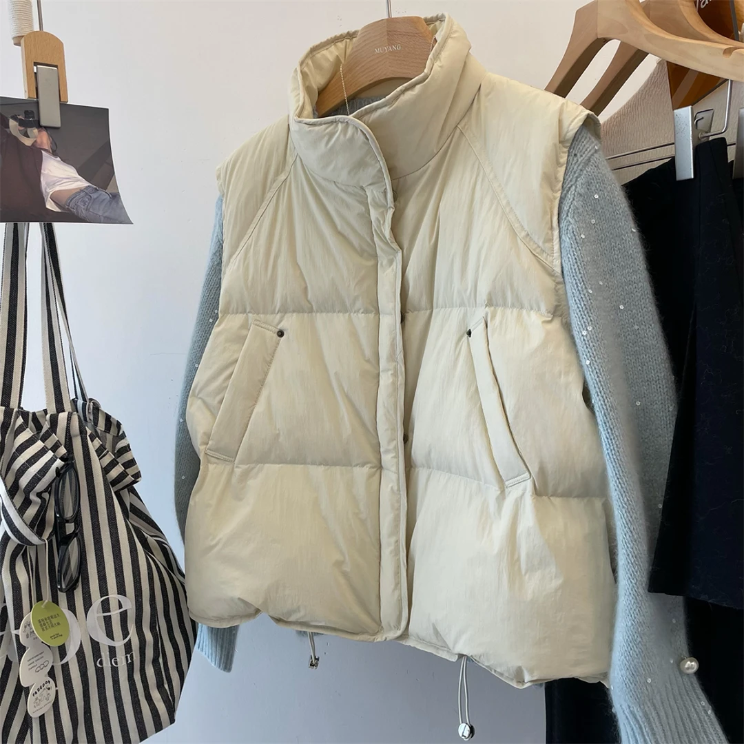 自留款欧韩新款白鸭绒保暖立领羽绒马甲背心女外套女秋冬爆款马夹