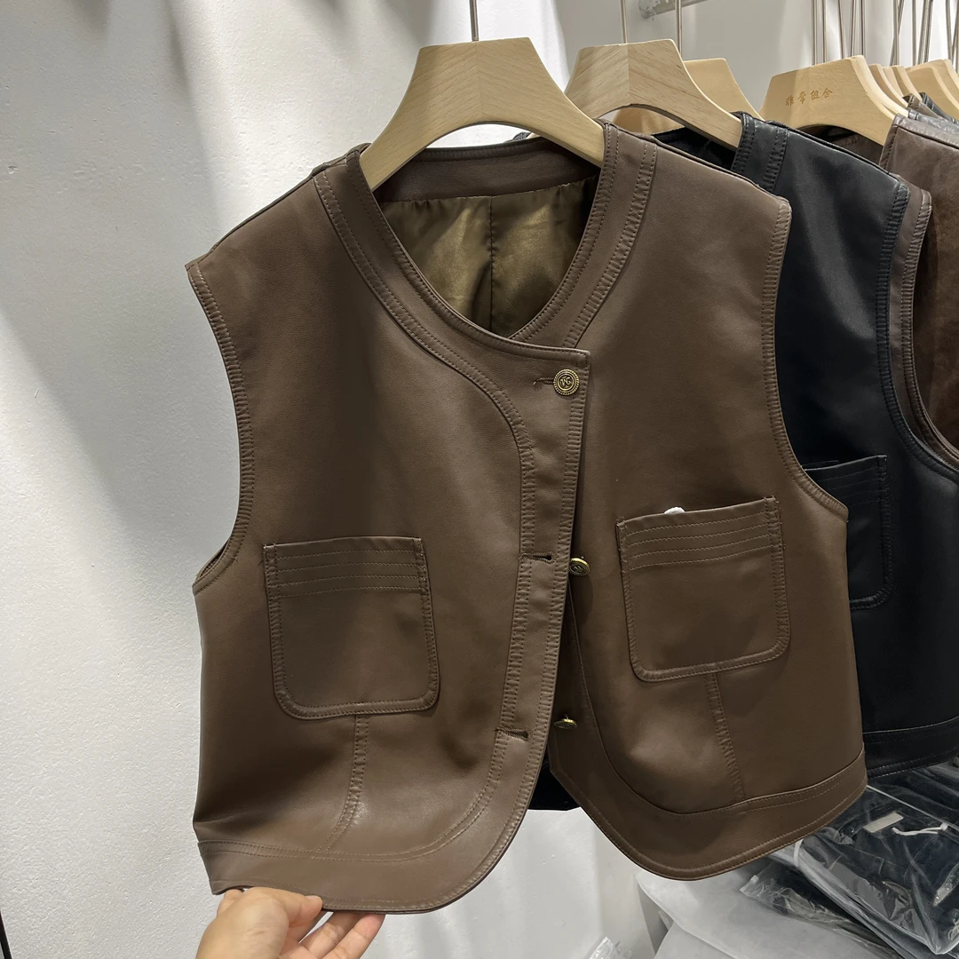 超好看马甲今年春秋季新款韩版复古皮马夹女坎肩无袖夹克短款外套