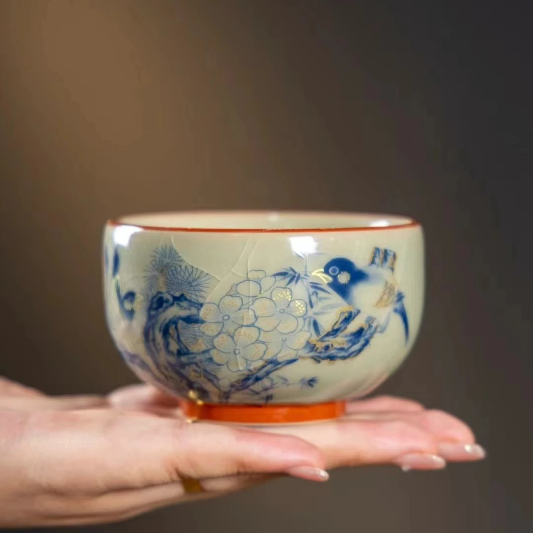 （特价福利）汝窑内圆外方杯中国风开片可养线防烫茶杯主人杯