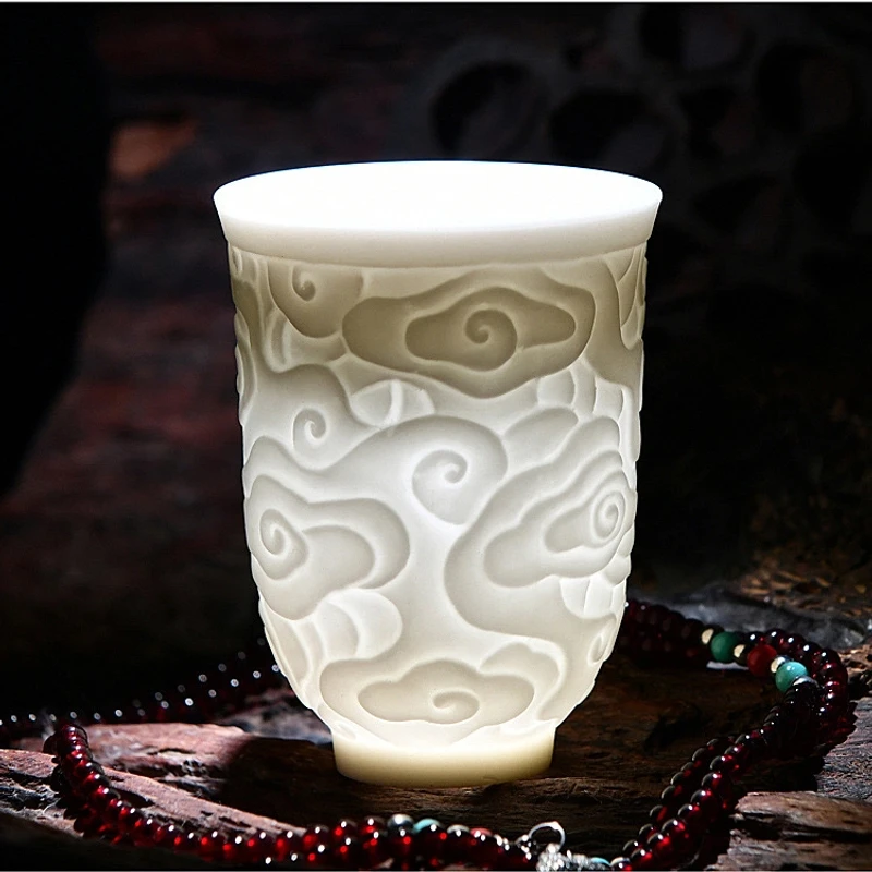 (宠粉福利)羊脂白瓷祥云茶杯陶瓷主人杯茶杯