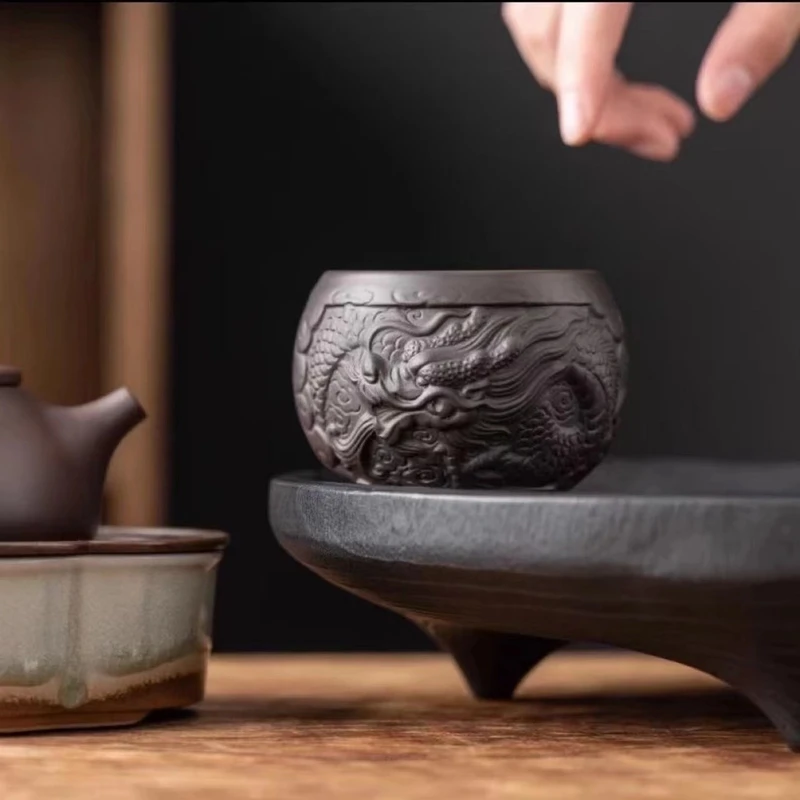 （新店亏本50单）纯手工高档茶杯祥龙紫砂浮雕主人杯单杯个人专用